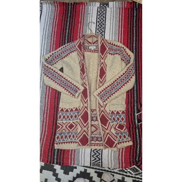 Lucky Brand Women's XS Southwestern Aztec Knit Open Front Cardigan Sweater - Picture 2 of 13